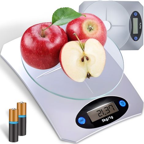 Küchenwaage, 5 kg, Messgenauigkeit 1 g, Glas, Grau (1/5)