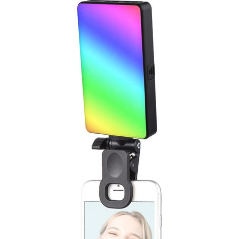 Linterna RGB con clip para videoconferencias, intensidad ajustable de 2500K a 9000K, 20 efectos de luz (W140)
