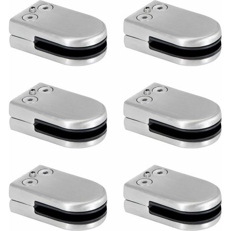 6 Pièces Pince à Verre Pince de Verre en Acier Inoxydable Supports de Serrage en Verre de 6 à 8 mm Clip en Verre Réglable Connexion à Dos Plat pour Balustrade Escalier Main Courante