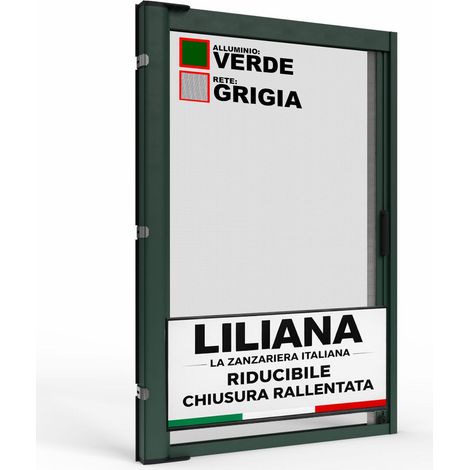 Zanzariera a Rullo "LILIANA" L 150 x H 250cm Laterale Riducibile per Porta Finestre Con Chiusura Rallentata e Magnetica - Verde RAL6005 con Rete in Fibra di Vetro Grigia - Made in italy (1/5)