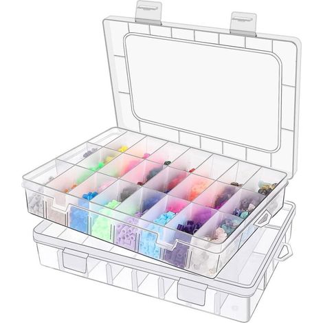 Boîtes de rangement, blanches, 19,5 x 13 x 3,6 cm, lot de 2 boîtes de rangement compartimentées pour bijoux et médicaments (1/5)