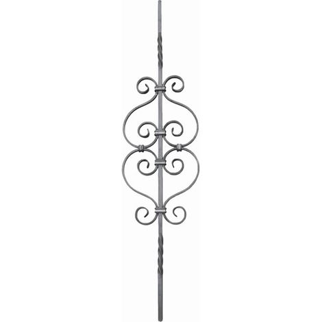 Barreau semi torsadé avec motif volutes au centre - Hauteur 950mm Largeur 220mm carré de 12mm - Fer forgé - À souder - DECO FER FORGE