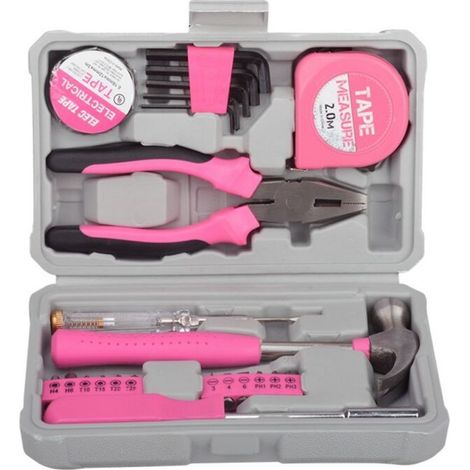 Kit d'Outils DIY 24pc Rose pour Femmes. Petite Boîte à Outils Idéale pour Débutantes, pour la Maison & le Bureau