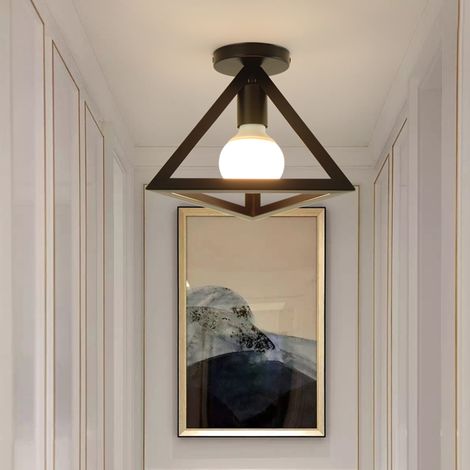 Retro Lámpara De Techo Vintage Industrial Con Diseño De Triángulo Metal Iluminación E27 (Negro) Para Pasillo Porche Dormitorio Sala Bar (1/5)
