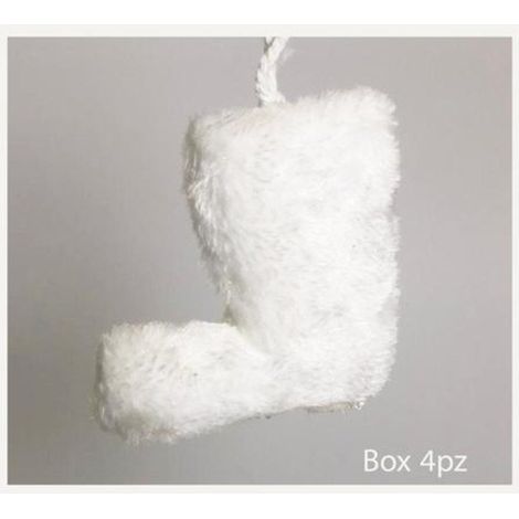 4 Stivali innevati 13 cm per albero di natale - colore bianco - decorazioni addobbi