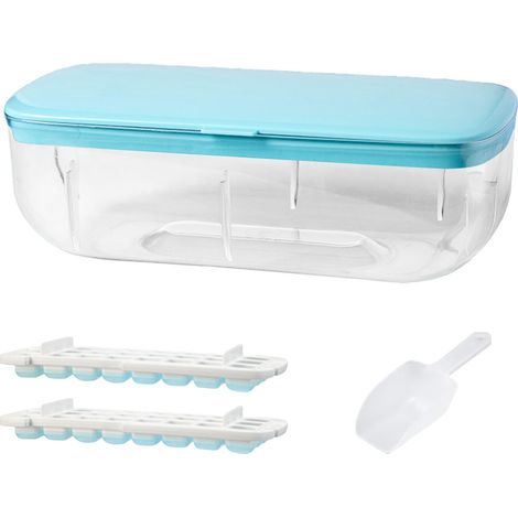 Bac à glaçons en silicone bleu, 48 alvéoles, grande capacité avec couvercle, facile à presser (1/5)