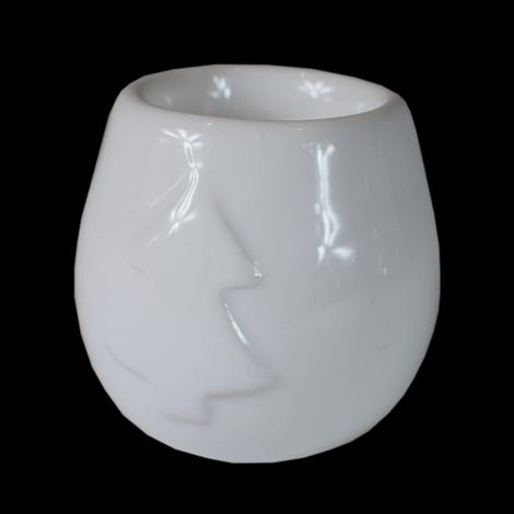 Weißer Teelichthalter aus Keramik, 6,5 x 7 cm