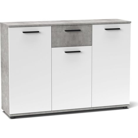 Home Heavenly® Aparador Bosco con 3 Puertas y 1 Cajón – Mueble Auxiliar Moderno con Gran Capacidad de Almacenaje para Salón, Com  Color: Concrete Blanco