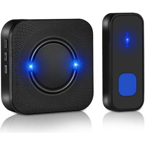 Sonnette sans Fil, 300 Mètres Sonnette de Porte IP55 Étanche Carillon Electronique, Kit de Carillon Étanche avec 1 Récepteur Enfichables, 55 Mélodies 5-Niveaux Volum,LED Flash - Noir (1/5)