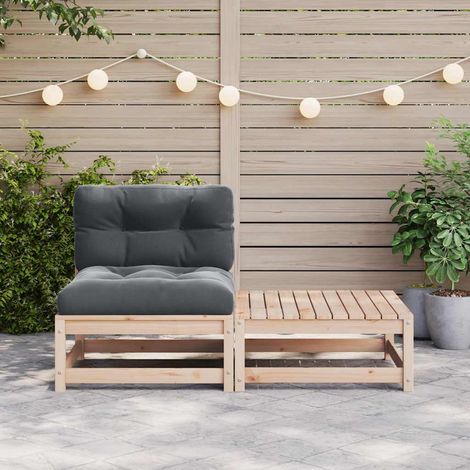 Salon de jardin 2 pcs Contemporain, Ensemble repas de jardin, avec coussins Bois de pin massif OIB1374E (1/5)