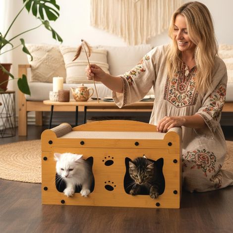 Roxlin Katzen Kratzmöbel – Kratzhaus und Kratzbrett aus Karton - TV-Modell (1/5)