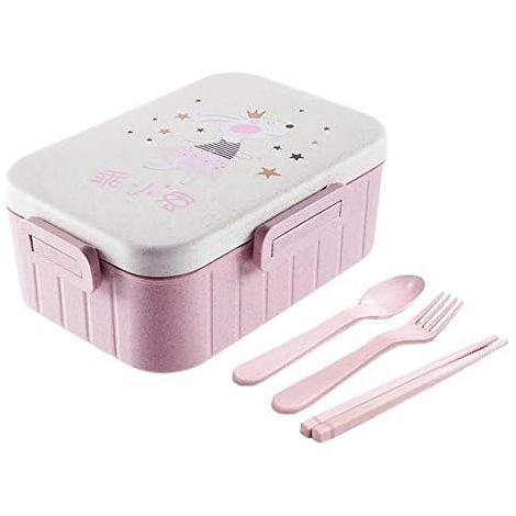 Boîte à lunch mignonne à motif dessin animé, vaisselle pour micro-ondes, boîte à lunch portable pour enfants, école et bureau (Couleur : rose) (1/3)