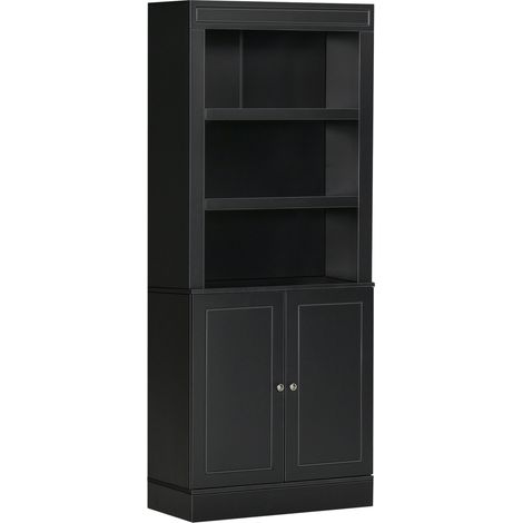 Credenza Cucina in Legno con Ripiani e Armadietto 2 Ante con Mensole Regolabili, per Salotto e Soggiorno, Nero