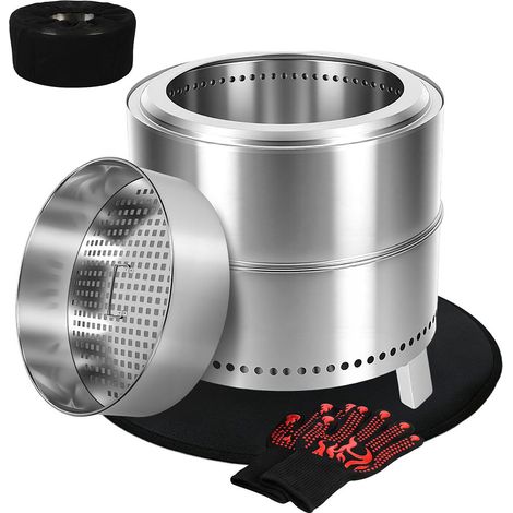 Jiubiaz Braciere da esterno senza fumo Ø49,5 cm in acciaio inox 201 con struttura a doppia parete e finitura argento (1/5)
