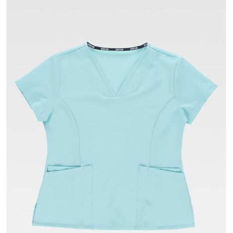 Casaca entallada de manga corta con tejido elástico. Cuello a pico con bies B6950 S Turquesa claro (1/2)