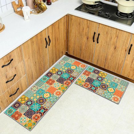 Lot de 2 Tapis, Microfibre, Antidérapant, Lavable, 0,8 cm, Cuisine, Salle de Bain (1/5)
