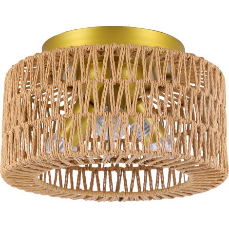 Plafonnier bohème tissé moderne, plafonnier simple en rotin de style wabi-sabi, 3 lumières, kaki doré, sans ampoule, 220V, culot E27 (1/5)
