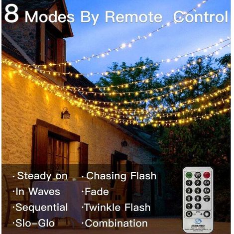 Guirlande lumineuse LED 100m 1000LED, guirlande lumineuse de Noël IP44 étanche avec télécommande et minuterie, 8 modes,blanc chaud