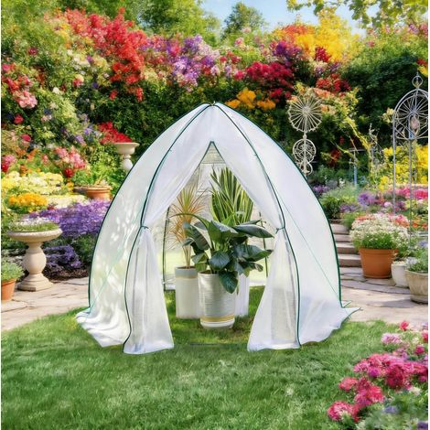 Serra da giardino a teepee conica 240 x 200 x 240 cm in acciaio e PE bianco HAVRYA (1/5)