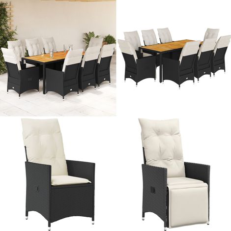 9-tlg. Garten-Essgruppe mit Kissen Schwarz Poly Rattan - Gartengestelle - Gartenmöbel - Lounge Set - Outdoor Möbel - Rattan Sessel - Home & Living (1/5)