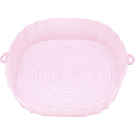 Bandeja para hornear de 20 cm para freidora de aire, cesta para pollo frito, tapete de silicona redondo para freidora de aire, sartén de repuesto para parrilla, color rosa. (1/4)