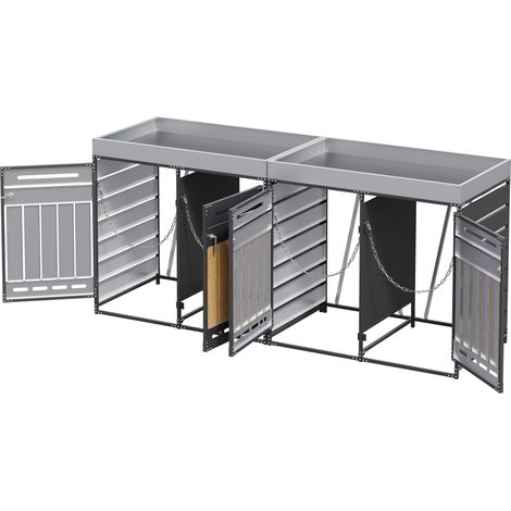 Armoire de rangement extérieure en fer noir avec 4 compartiments et jardinière intégrée (1/5)