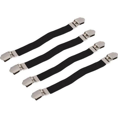 4 Stück elastische, gekreuzte Bettlaken-Befestigungsbänder mit Doppelkopfclips, Spanner, Hosenträger, Schwarz (1/5)