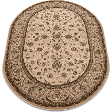Wollteppich OMEGA Oval ARIES Blumen Perle beige 200x300 cm