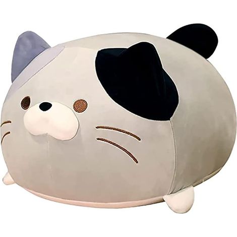 Coussin Chat Ultra Doux en Peluche, Idéal pour Canapé, Lit et Fauteuil, Gris, 35 cm, Confort Moelleux (1/5)