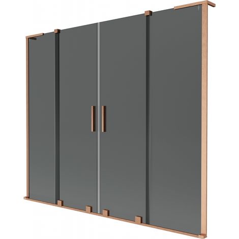 Mexen Velar L Duo Badewannenfalttür, 2-flügelige Schiebetür, 200 x 150 cm, Graphit, gebürstetes Kupfer - 896-200-003-42-65