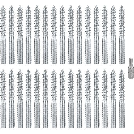 30 - Vis à double filetage M6 - Boulon Torx - Acier carbone pour bois et béton - Fixation meubles et radiateurs - Argent - 6x60mm