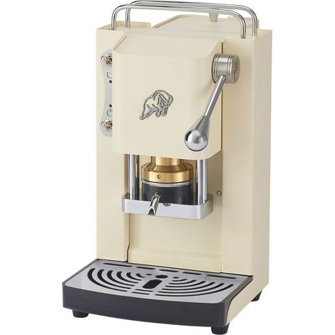 FABER COFFEE MACHINES 3.0 Pro Essential – Cafetera ESE compacta de 44 mm con bidón de cristal, soporte para cápsulas extraíble y prensa ajustable de latón (Old British White, cromo)