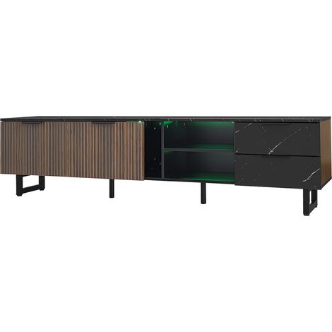Mobile TV 200 cm effetto marmo nero con ante effetto legno, LED regolabile, 2 ante e 2 cassetti (1/5)