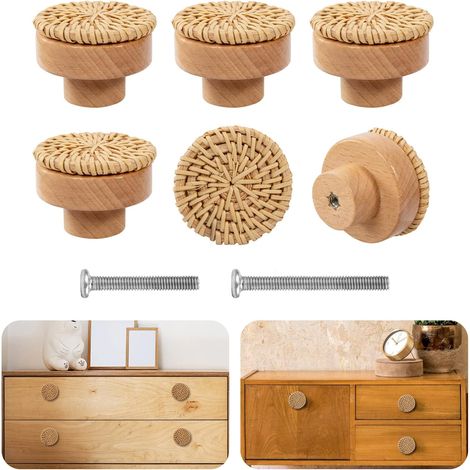Manijas para muebles, pomos para tocador, pomos para cajones de madera de haya duradera, tiradores decorativos tejidos a mano para gabinetes y muebles.