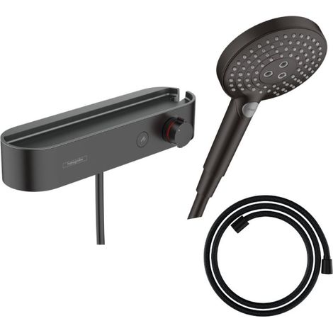 Set de ducha termostática HANSGROHE ShowerTablet Select + Flexo Designflex + Teleducha Raindance Select S (3 tipos de chorro) – Negro mate (1/4)