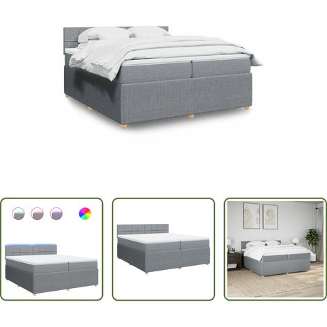 vidaXL Surmatelas - Sommier à lattes de lit avec matelas Gris clair 200x200cm Tissu (1/5)