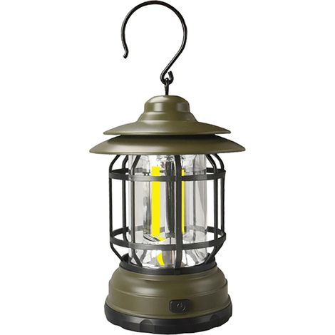 Linterna LED retro para camping, para colgar, brillo ajustable (alto/bajo), resistente al agua (IP65), funciona con 3 pilas AA. (1/5)