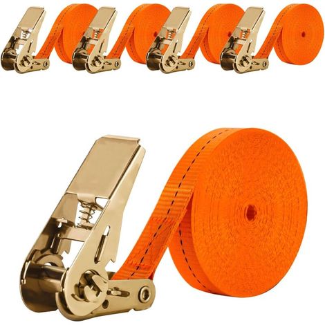 4 Pièces Sangles Darrimage à cliquet 8M de Jeu Sangle a Cliquet Sangle Darrimage avec Tendeur Longueur,Largueur 25 mm Sangles de Serrage,Convient aux Motos,Voitures,Remorques (1/5)