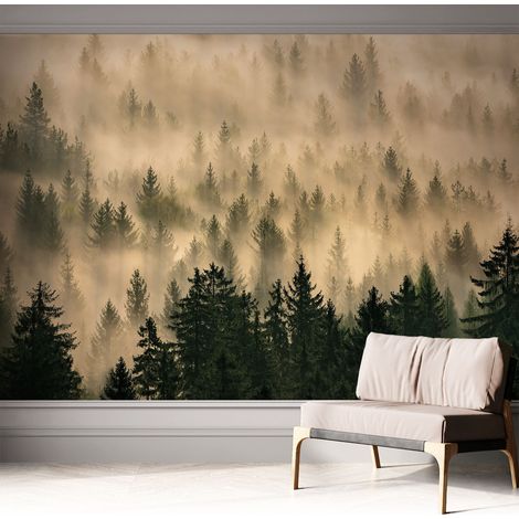 Tapete Selbstklebend - abwaschbar - Tapete mit Motiv - trendige Wanddeko - elegant Fototapete Waldnebel 312x219 cm (1/5)