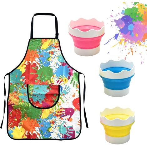 Waterproof Painting Apron with 3 Collapsible Silicone Cups (1/5)