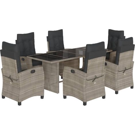 Maison Exclusive - 7-tlg. Garten-Essgruppe mit Kissen Grau Poly R