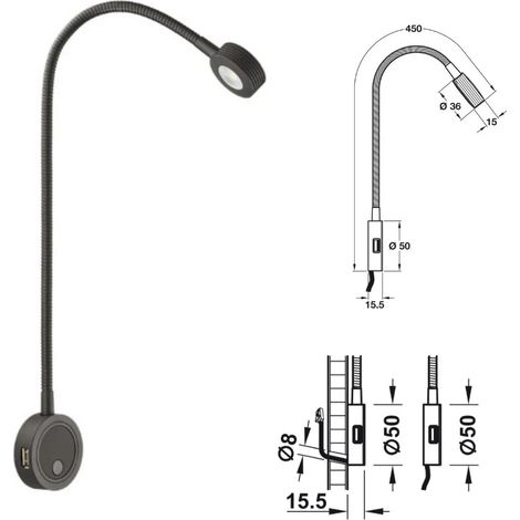 LAMPADA DA APPLICARE PER LETTO/LETTURA HAFELE LOOX 2034 NERA 12V CON MT.2 CAVO 833.74.097 (1/2)