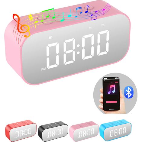 Réveil numérique avec haut-parleur Bluetooth, double alarme pour dormeurs profonds, écran LED miroir, appel mains libres, pour chambre/bureau, adultes/ados (1/5)