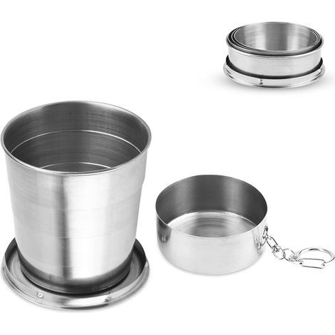 Tasse en métal pliable, tasse de voyage pliante de 250 ml/8,6 oz, tasse pliante de voyage en acier inoxydable, tasse télescopique, tasse pliable télescopique de voyage en plein air, bouteille de rando (1/5)