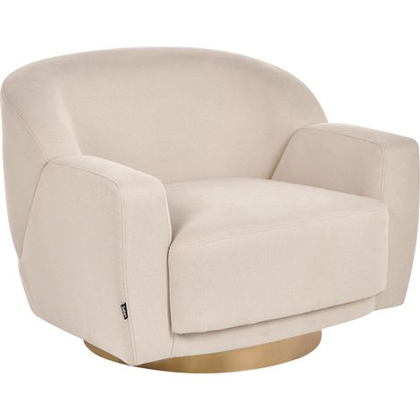 Sillón curvado glamuroso art deco base dorada tela beige claro Lejre (1/5)