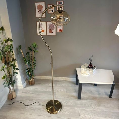 Lampadaire Solvia Verre, Moderne, Lampadaire pour Salon, Chambre à Coucher, Chambre d'enfant avec Douille E27, Largeur 30 cm, Abat-jour Réglable, Lampadaire avec Tablette et Variateur (1/4)