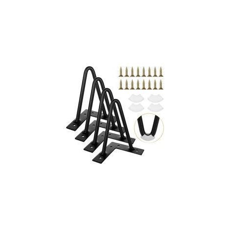 Set di quattro gambe a forcina da 15 cm, in metallo nero, con viti, adatte per tavolini da caffè e mobili. (1/5)