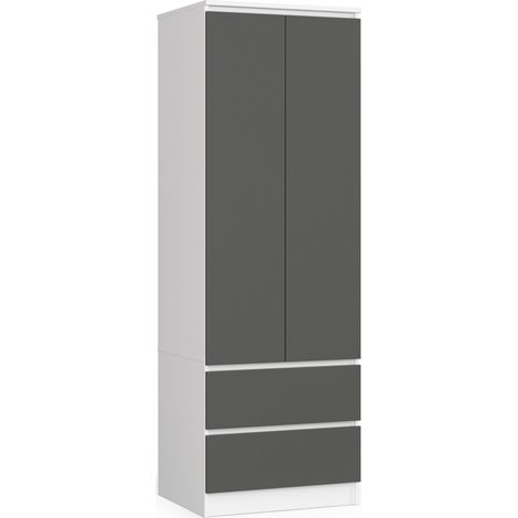 Armoire AKORD S60 Blanche 60 cm 2 portes 2 tiroirs façade Gris Graphite 1 étagère 60x51x180 cm (1/5)