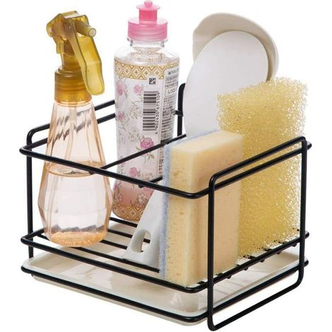 Porte éponges cuisine rangement d'évier support d'éponge en le fer panier porte-ustensiles chiffon de nettoyage et pinceaux support pour liquide vaisselle range-savon (1/5)