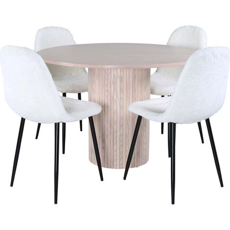 Bianca Essgruppe Tisch whitewash und 4 Polar Stühle weiß.